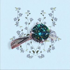 2.65CTTW 18KT White Gold Green Sapphire Engagement Ring 10